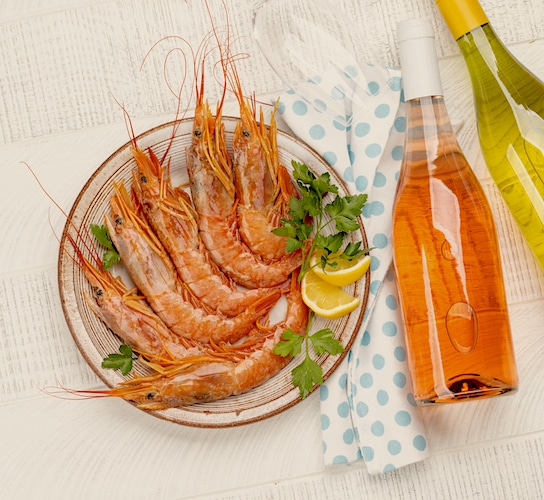 Seafood and Wine on a Table